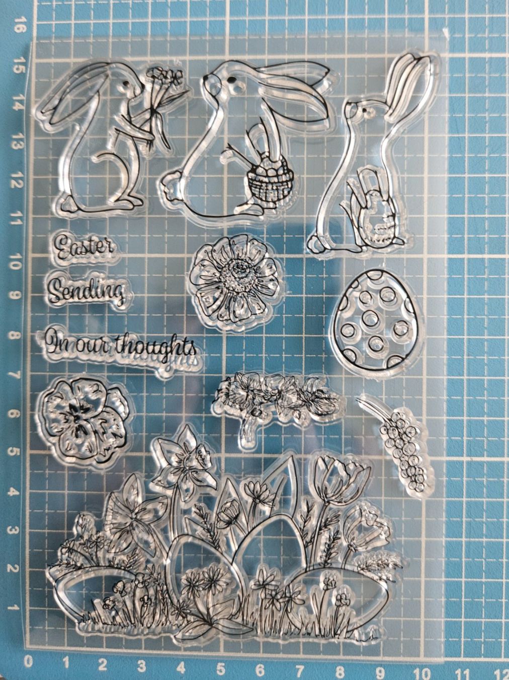 Timbri: Silikonstempel Nr. 952, Ostern, Hasen, Eier, Blumen – Nuovo e nell'imballaggio originale da Gretzenbach venduto da Fliegepilz56 2