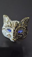 Exquisite Katzengesicht Brosche mit Strass. Neu.