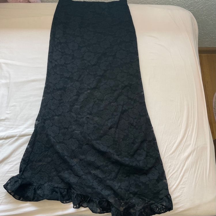 Eleganter Schwarzer Asymmetrischer Spitzenrock Mit Fransen Und Karomuster In A Linie Perfekt Fur Ausgehen Und Partys main image 0