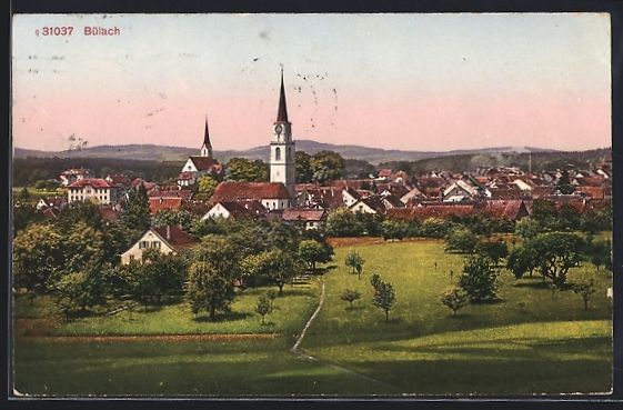 Cartes postales: AK Bülach, Teilansicht mit Kirche, 1918 – D'occasion à Berlin par bartko-reher