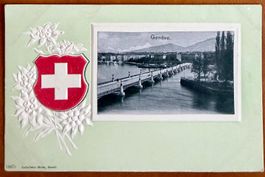 Genève - Belle carte ancienne gaufrée couleur pistache