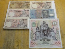 Thailändische alte Bath Geldscheine / 60 Jahre Geburtstag