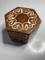 Holzschatulle, Schmuckschatulle mit Intarsien, Vintage