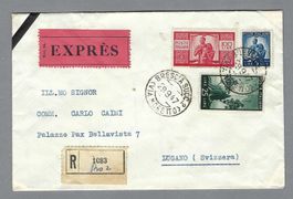 1947, 100 l. DEMOCRATICA (SASS.565) EILBRIEF (LUGANO ANK.-0)