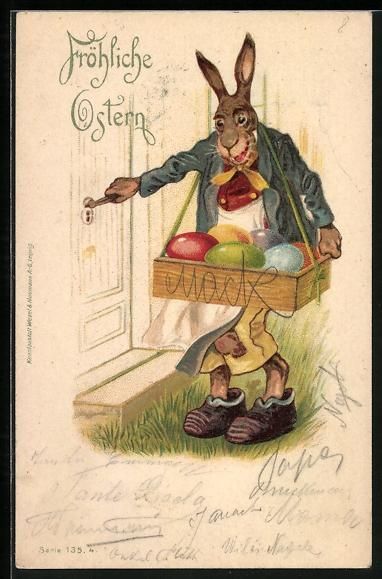 Ansichtskarten: AK Osterhase mit bunten Eiern – Gebraucht aus Berlin von bartko-reher