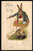 AK Osterhase mit bunten Eiern