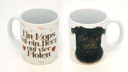 Keramiktasse-MOPS-HERZ AUF 4 PFOTEN
