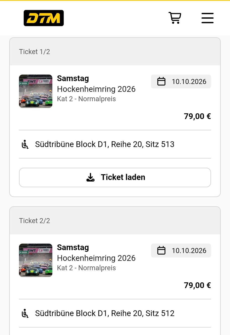 Tickets: 2x DTM Final Tickets am Hockenheimring – Neu (gemäss Beschreibung) aus Aegerten von tek_p7wc 2