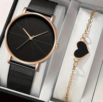 Damenuhr Schwarz Roségold Herzarmband Geschenkset Neu