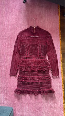 Self-Portrait Lace Dress, Burgundy, Long Sleeve, New
