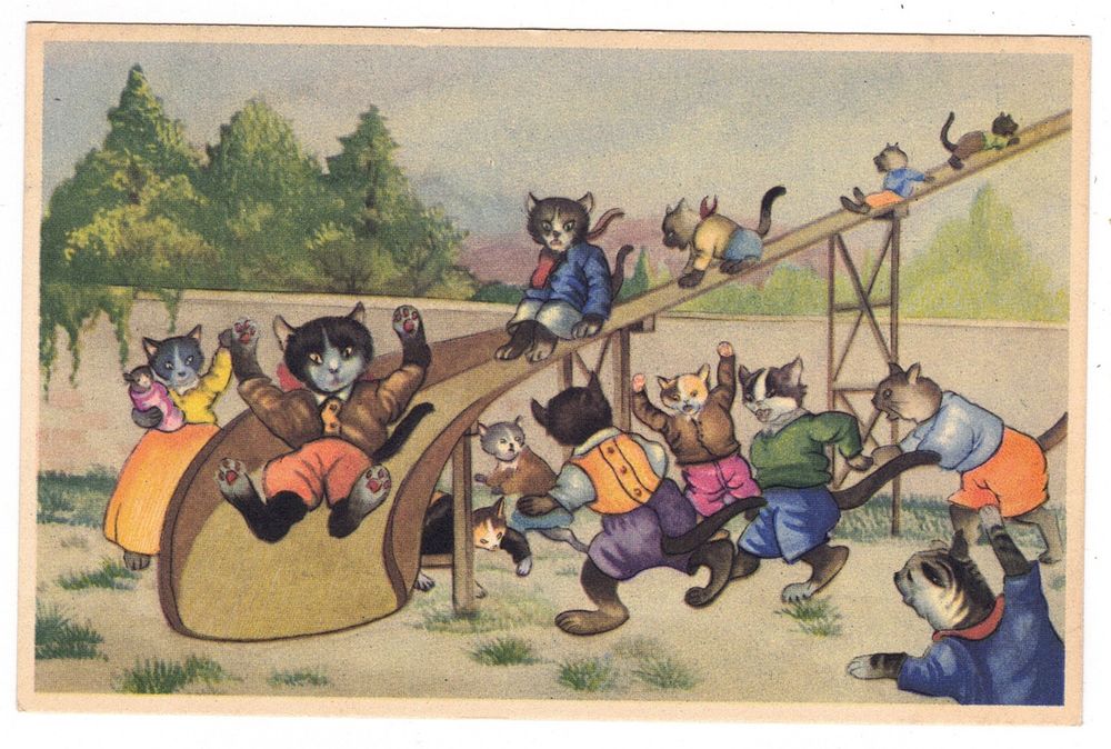 Katzen - chat - cpa illustrateur Louis WAIN chats humanisés - Grâces