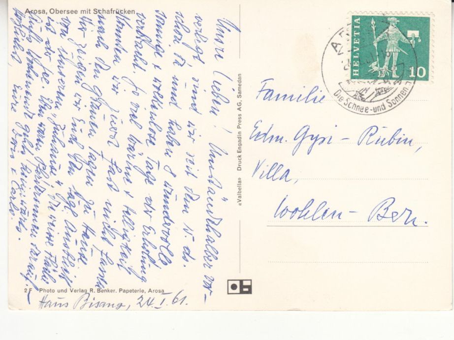 Cartoline postali: Arosa 1961 – Usato da Bürglen TG venduto da StampGraf 1