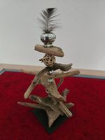 Dekoration Schwemmholz mit Feder und Perlen guter Zustand