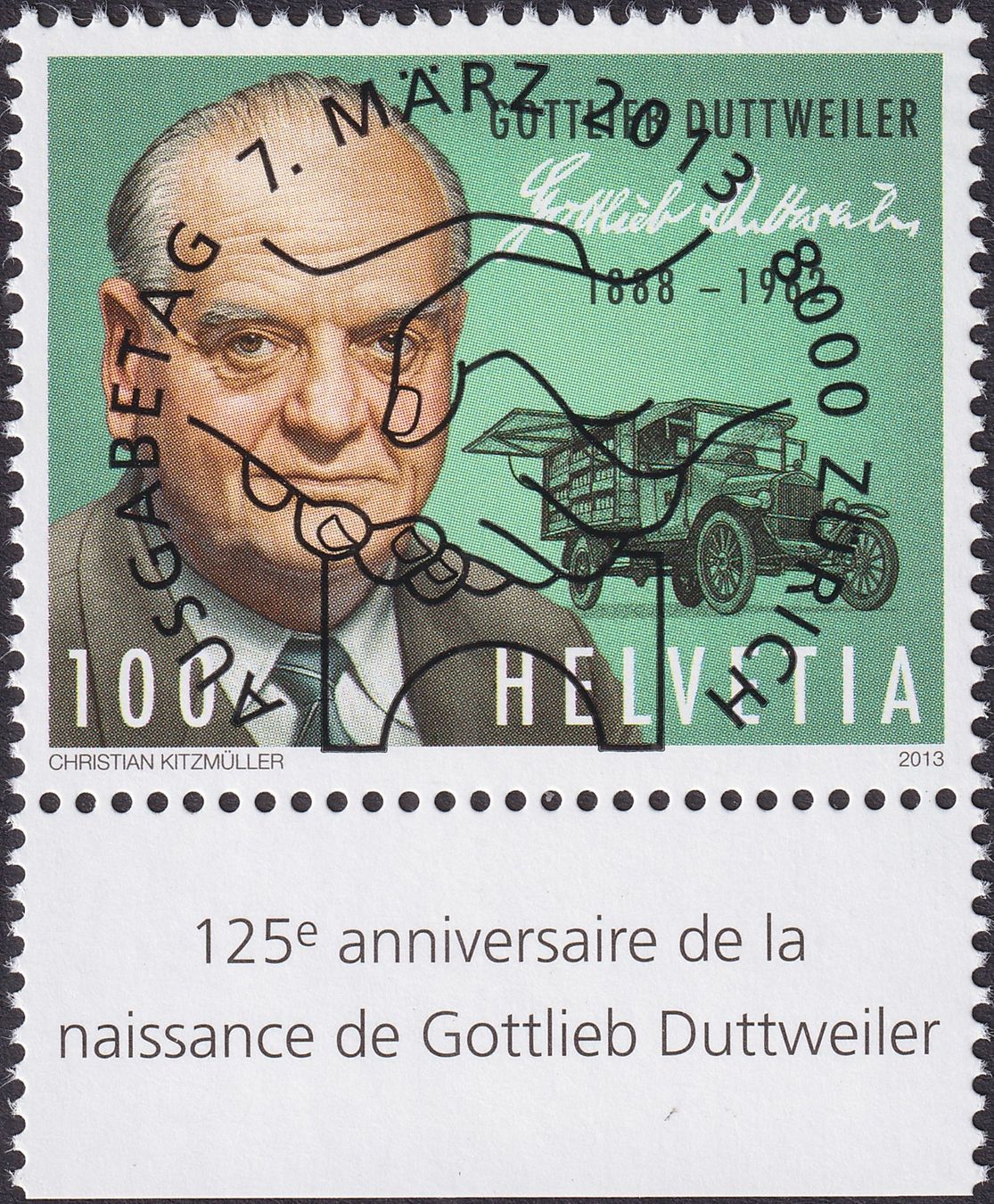 Tutti i francobolli: 2013, Nr.1554 "Duttweiler" mit ET-Voll-Stempel + TAB. – Usato da Sursee venduto da Luzernerraute