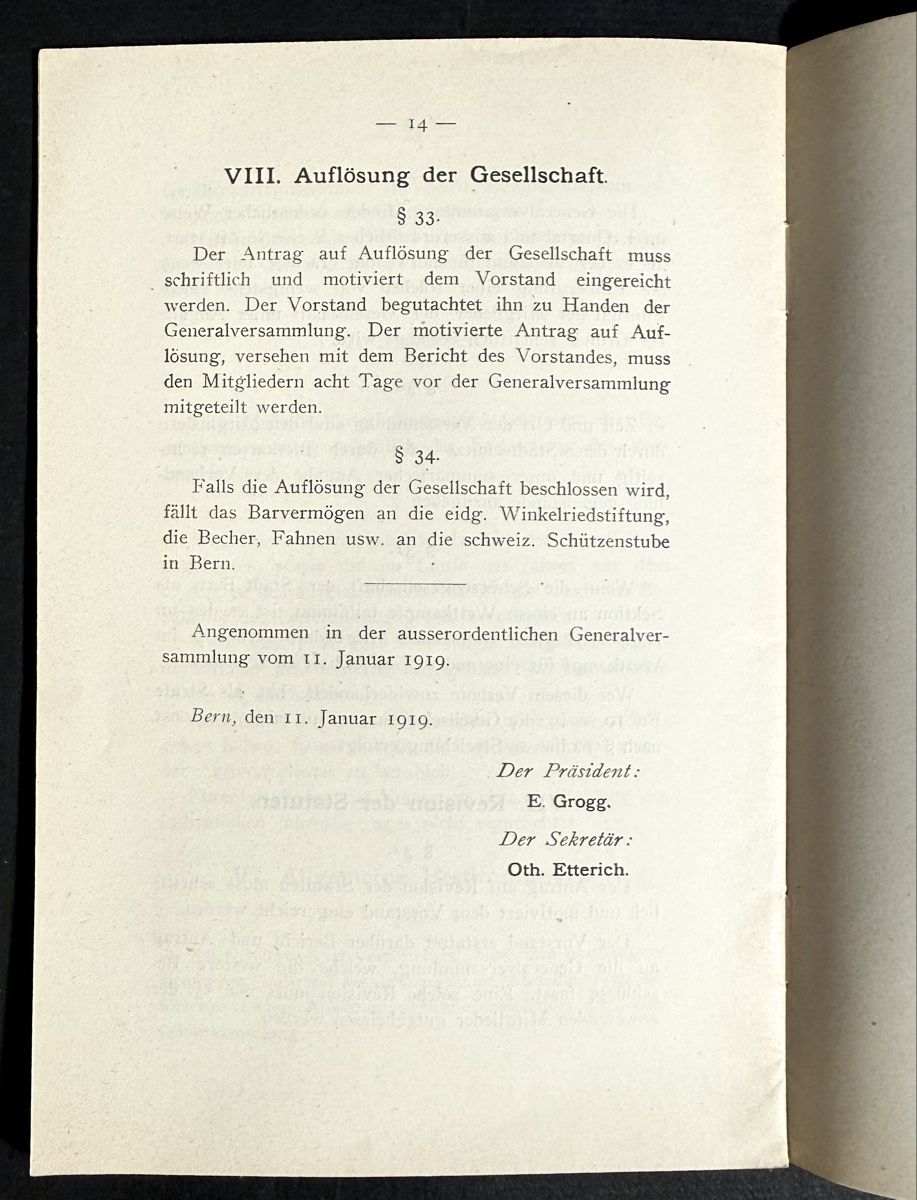 Documents: Schützengesellschaft Bern, STATUTEN 1919 – D'occasion à Bern par felberunderground 2