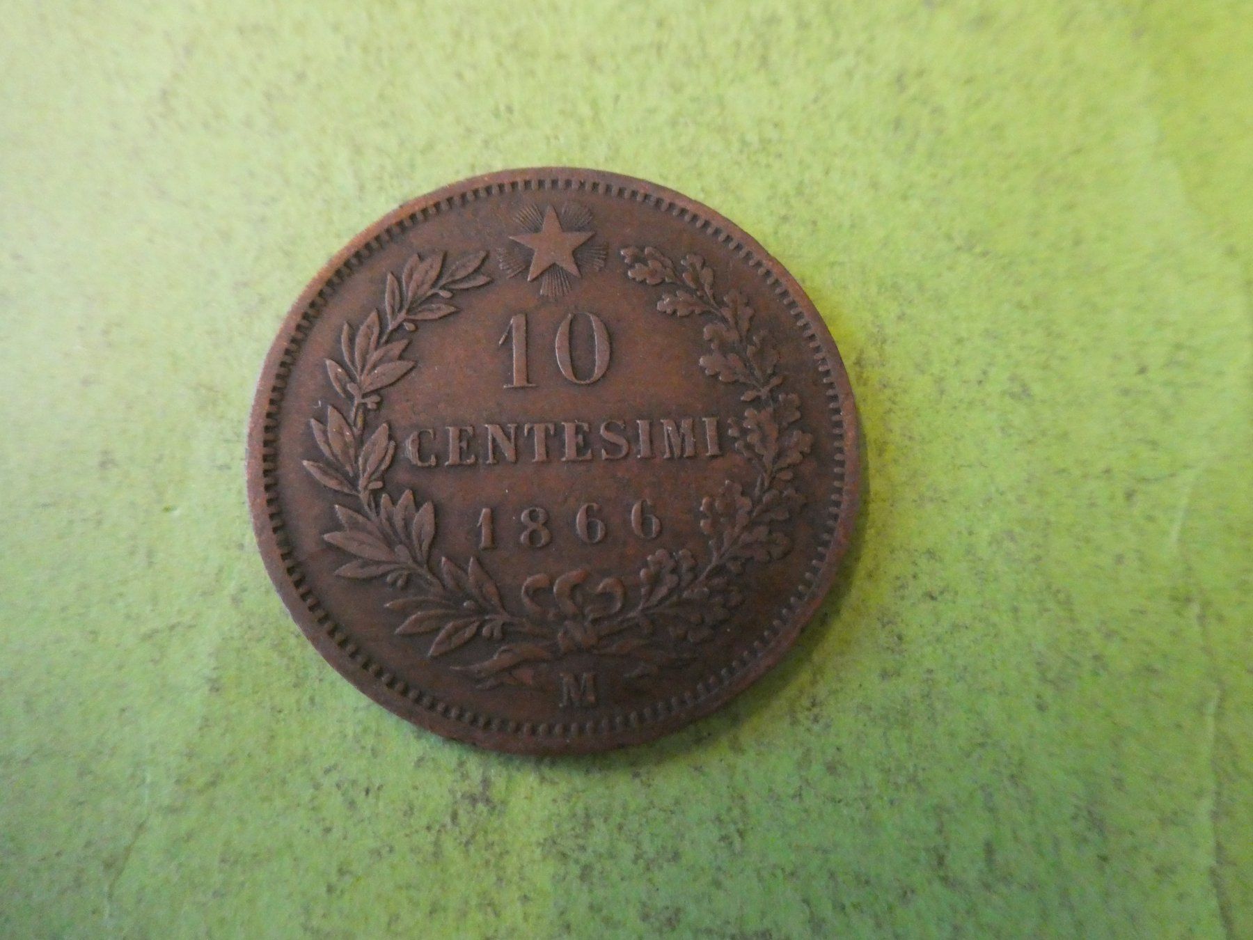 Alle Münzen: Italien 1866 M, 10 Centesimi – Gebraucht aus Hinterforst von Rohusri