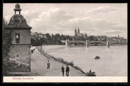 AK Basel, Letziturm, Flusspartie mit Brücke