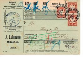 Paketkarte Bayern in die Schweiz 1911