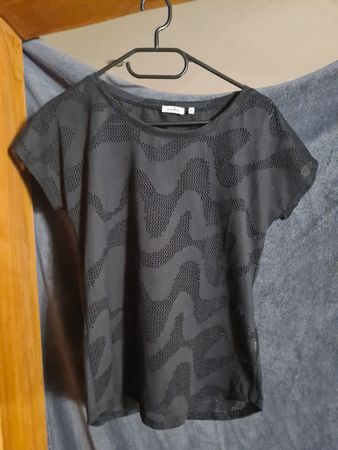 Nulu Damen Shirt Gr. XS schwarz Netzoptik Sommer luftig
