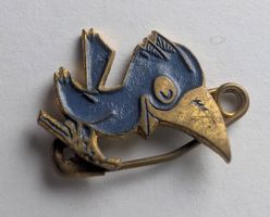 Süesse Vintage Brosche Vogel, goldig-blau Kinderschmuck