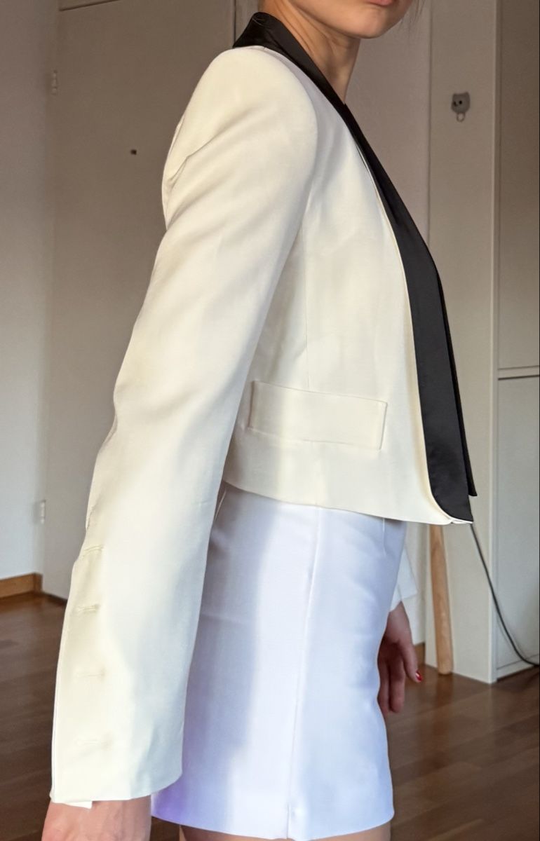 Zara Giacche: Chic White Cropped Blazer with Black Lapels - Size S – Nuovo (secondo la descrizione) da Zürich venduto da eli_t8nw 4