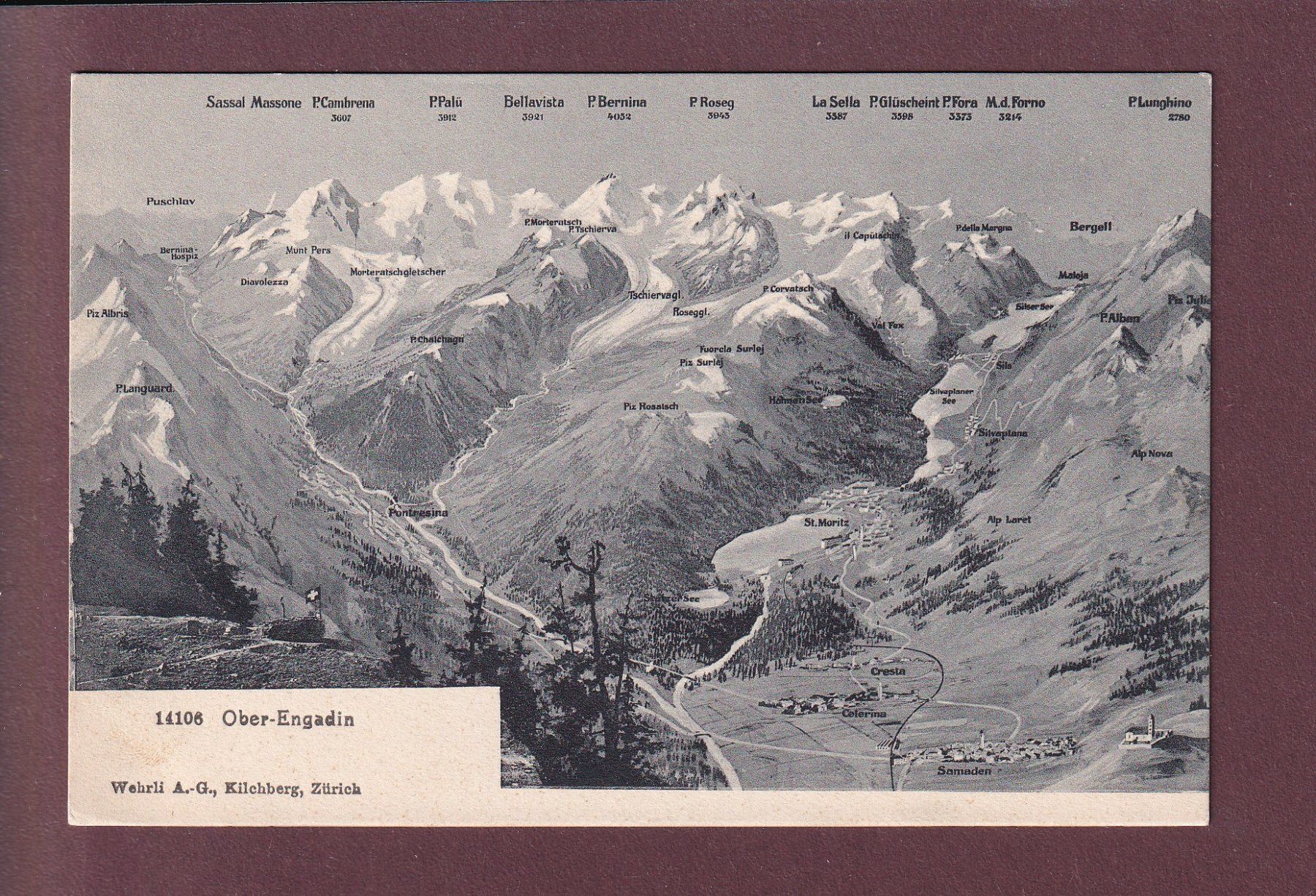 Cartoline postali: OBER-ENGADIN - Vogelschau – Usato da Pully venduto da nicecards