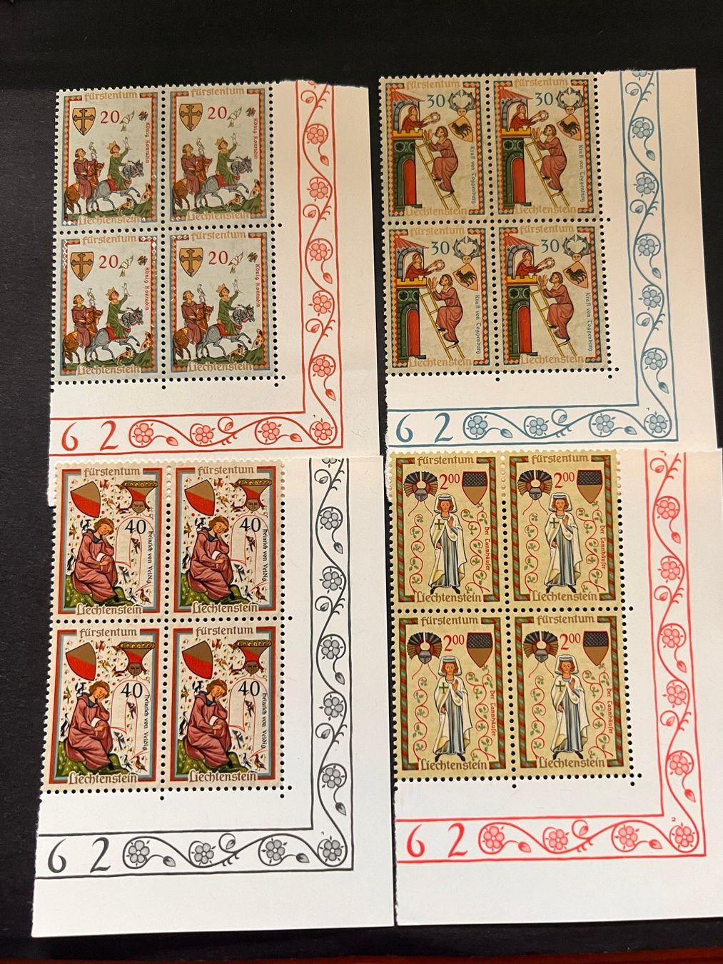 Tutti i francobolli: Liechtenstein 1962  Mi. 357-60  ** (3202) – Nuovo (secondo la descrizione) da Hinwil venduto da Sidi4