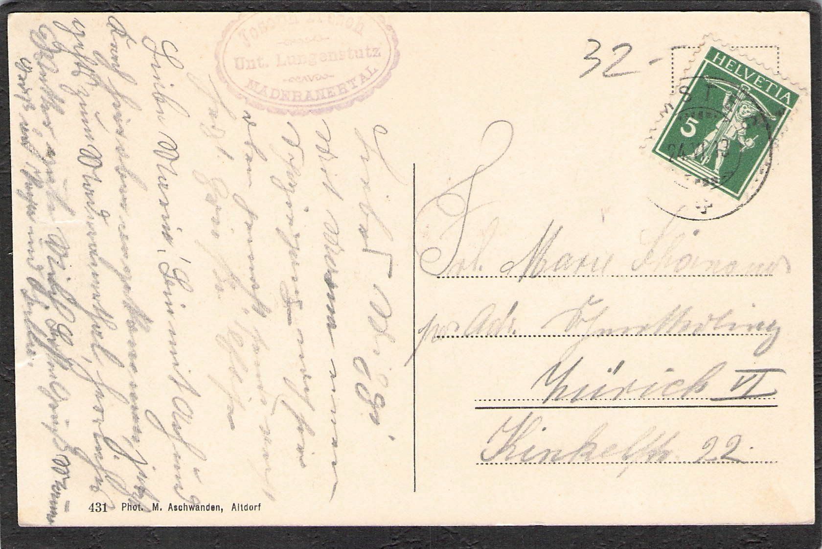 Cartoline postali: ^Maderanertal , Beim Lungenstutz , 1913 – Usato da Reichenburg venduto da Pipo-67 1