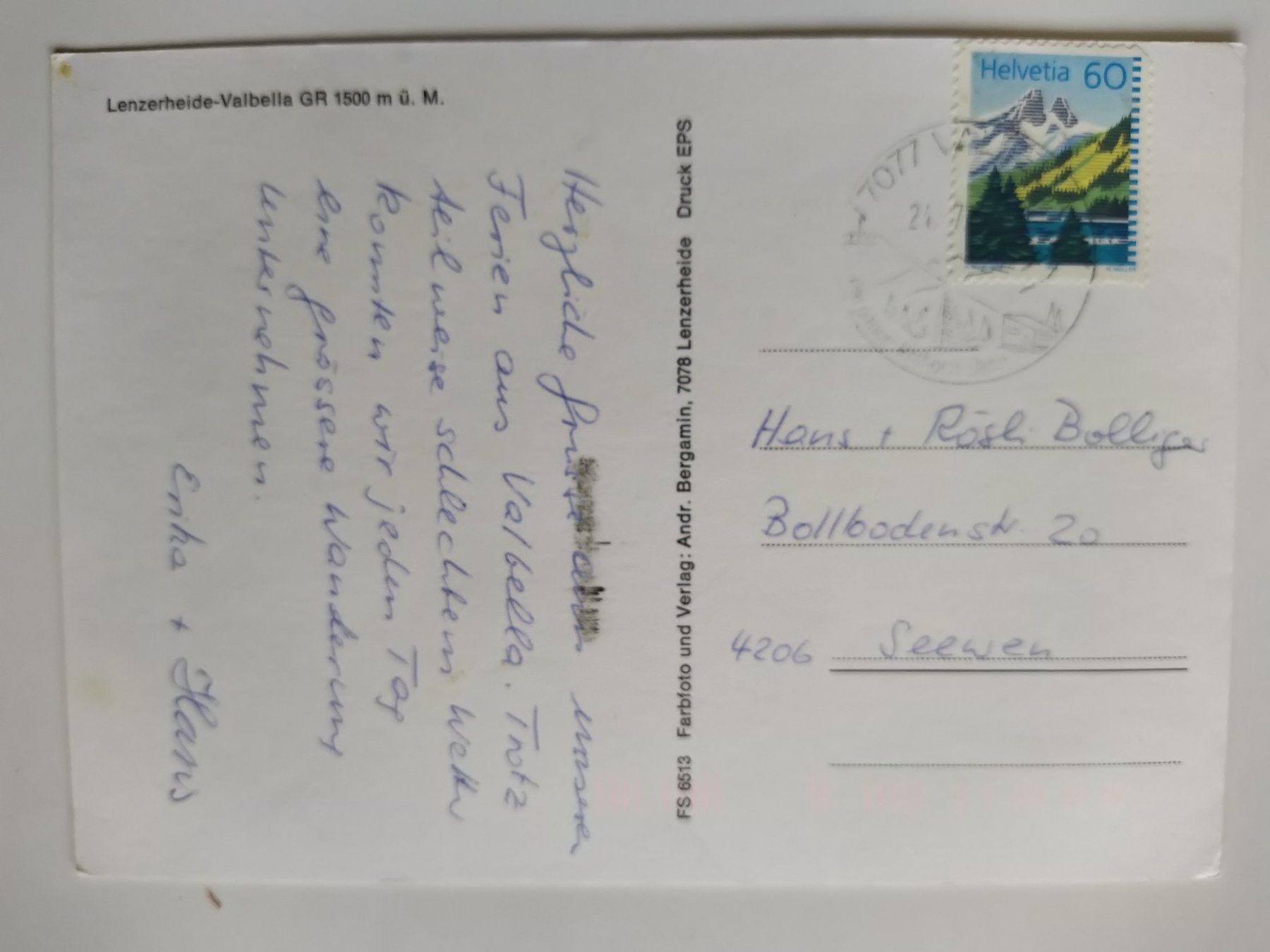 Cartoline postali: Lenzerheide - Valbella, Schwimmbad, Gondel, dat. 1977 – Usato da Ohmstal venduto da Lebensfreude05 1