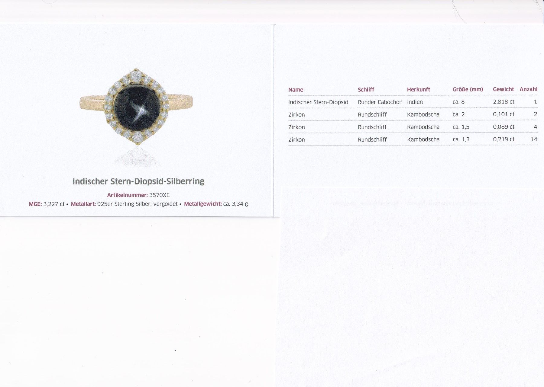 Anelli: Echtschmuck: Indischer Stern-Diopsid-Silberring 925er. 53 – Nuovo (secondo la descrizione) da Zuchwil venduto da maumauchi 1