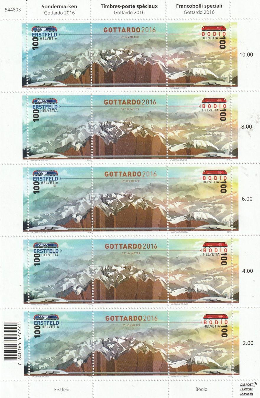 Alle Briefmarken: Kleinbogen  Sondermarken  Gottardo  2016 – Gebraucht aus Rupperswil von Ema10