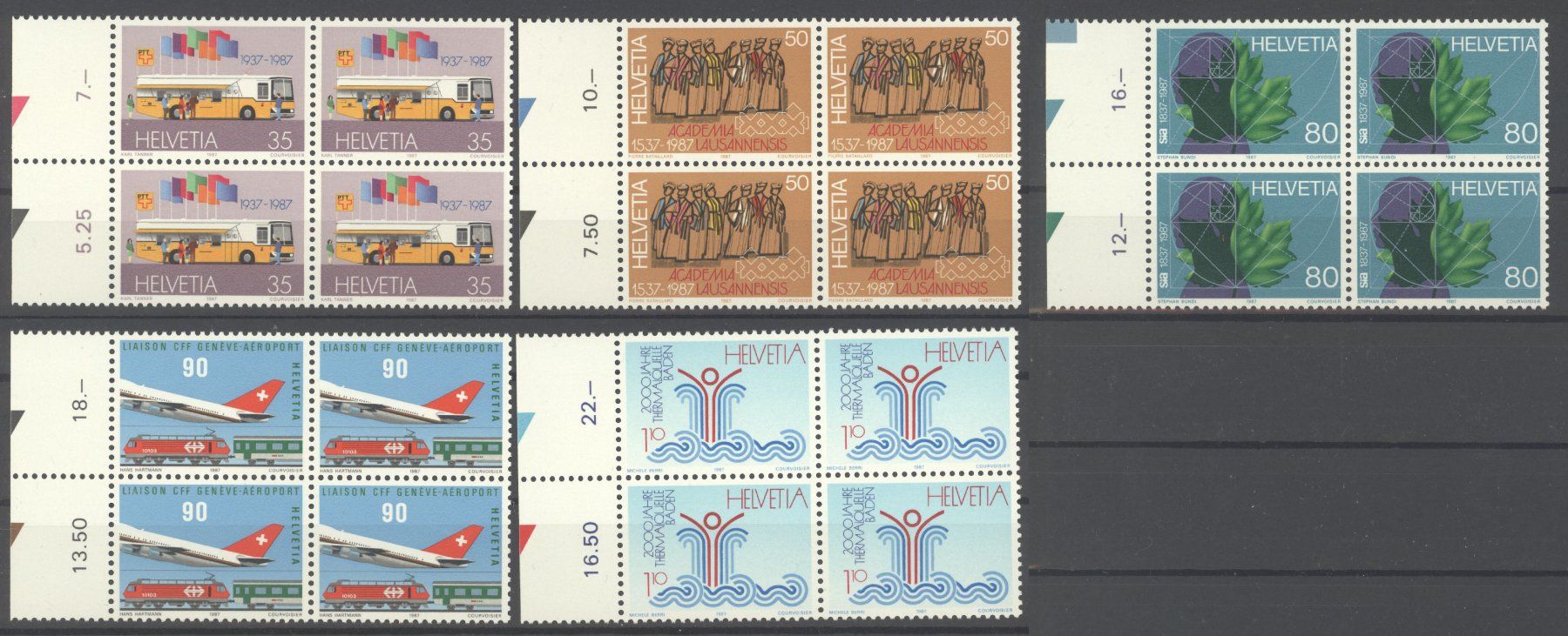 Alle Briefmarken: 1987, Sonderpostmarken I, Viererblöcke ** – Gebraucht aus Willisau von Vollstempel