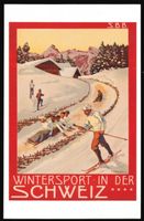 AK Wintersport in der Schweiz. Plakatmotiv SBB