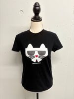 Karl Lagerfeld T-Shirt Gr. XS schwarz Katze Glitzer
