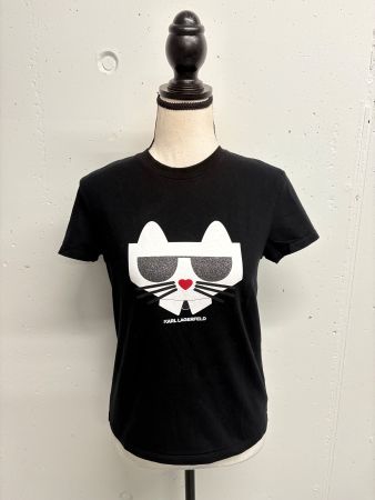 Karl Lagerfeld T-Shirt Gr. XS schwarz Katze Glitzer