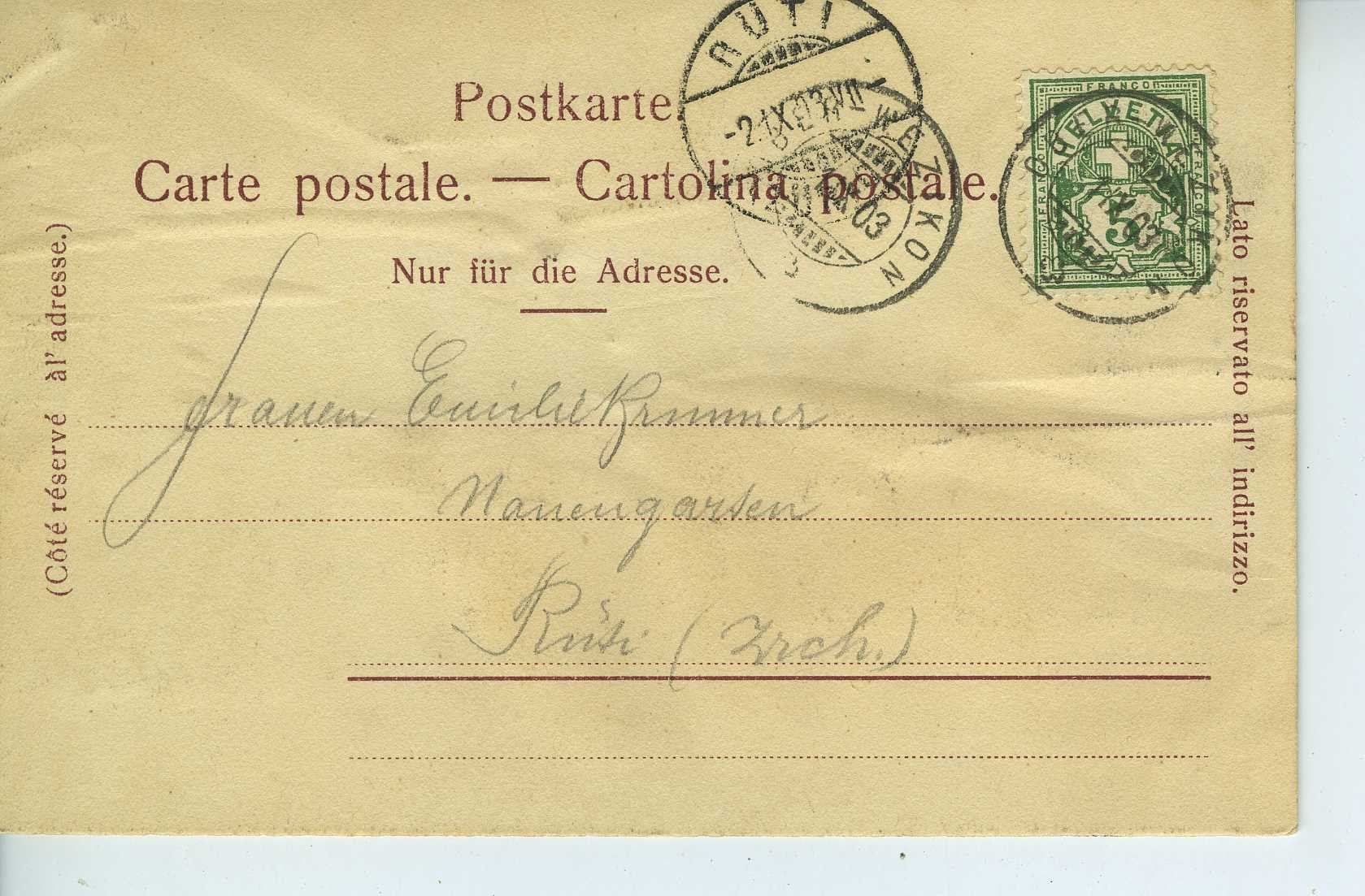 Ansichtskarten: Wetzikon - seltene Prägekarte – Gebraucht aus Schleitheim von Pmschlaate 1