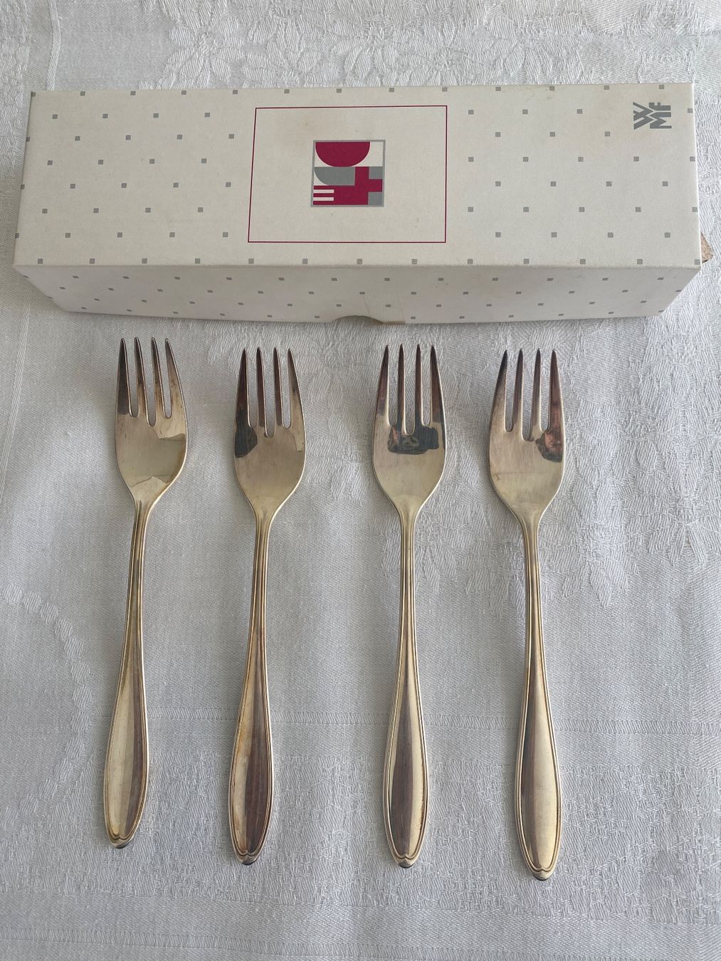 WMF Forchette: 4 versilberte Dessertgabeln, Marke WMF – Usato da Binningen venduto da 1adler 1