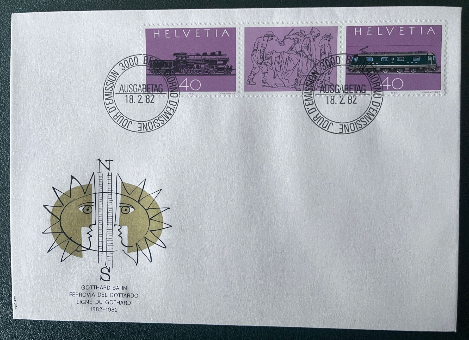 Alle Briefmarken: ET Brief Gotthard-Bahn 1882 - 1982 – Gebraucht aus Biberist von Edelfloh