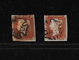 ENGLAND KLASSIK 2 x ONE PENNY RED KÖNIGIN VIKTORIA 1841