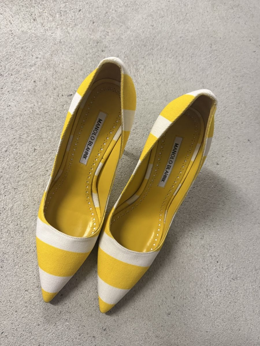 Manolo Blahnik Scarpe da donna: Manolo Blahnik canvas striped heel pump, 38.5 – Nuovo (secondo la descrizione) da Zürich venduto da EShopping81 9