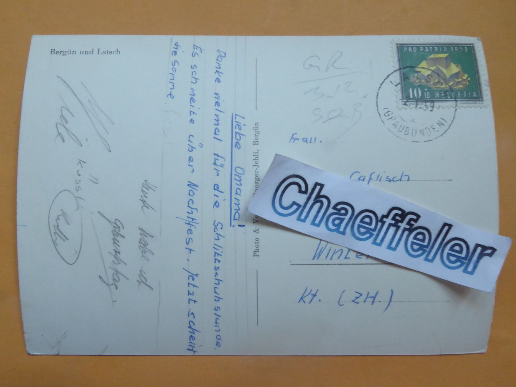 Cartoline postali: Bergün am Latsch – Usato da Zürich venduto da Chaeffeler 1