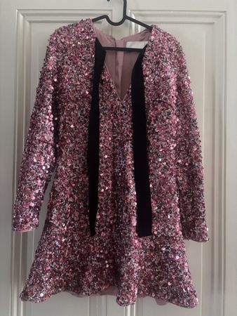Pink Sequin Mini Dress with Black Ribbon - Party Ready H&M
