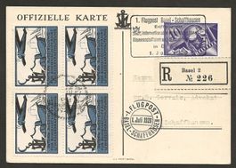 Flugpost Schweiz 1926 Basel Vignetten Viererblock Luftpost