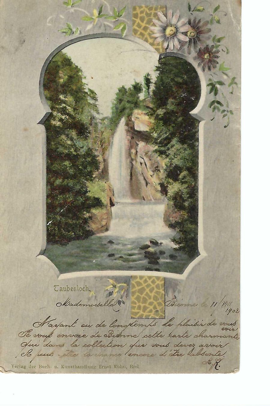 Cartes postales: Biel-Bienne, Taubenloch mit Wasserfall , Litho, 1902 – D'occasion à Thun par 44wart