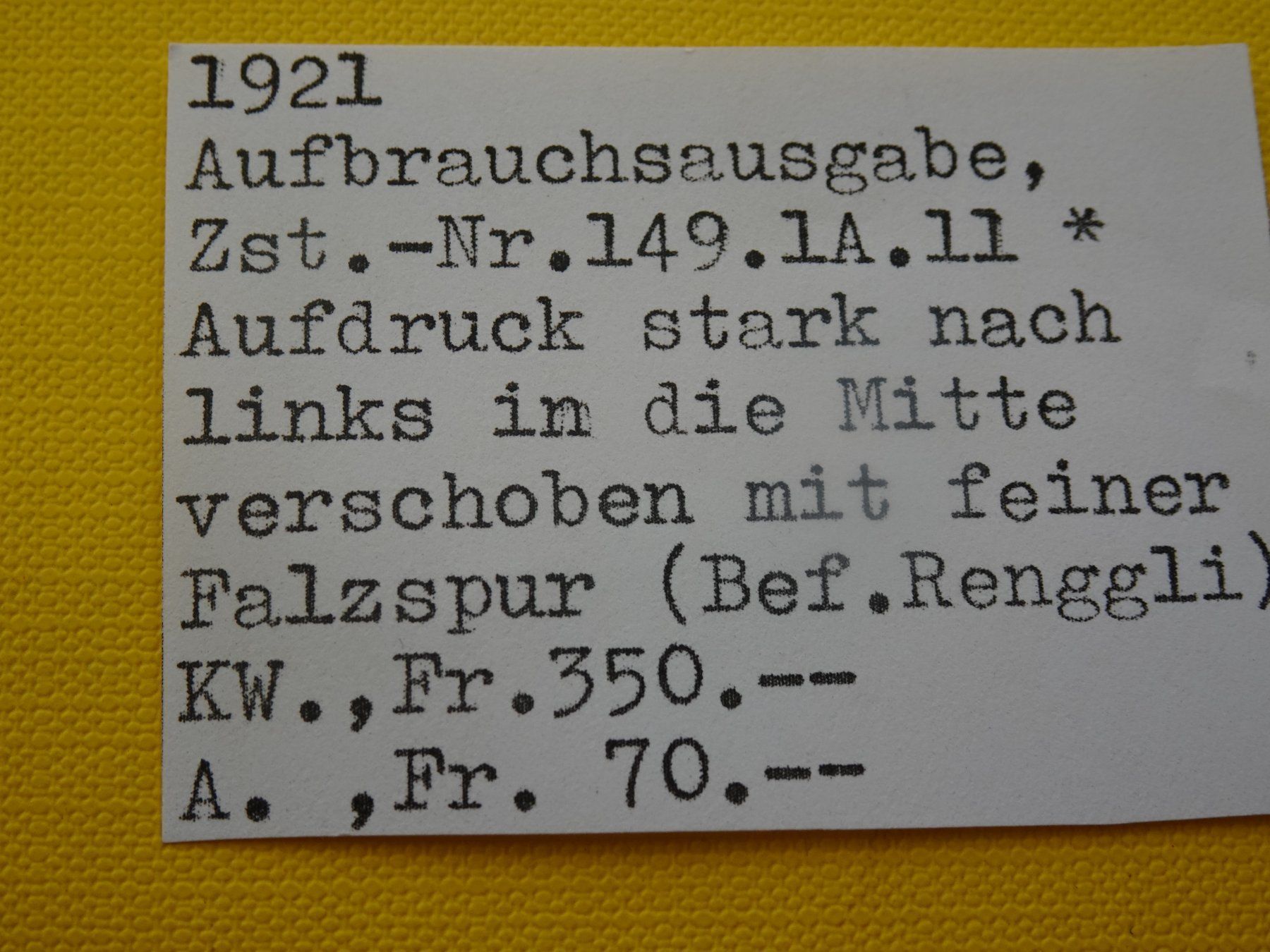Tutti i francobolli: 1921 TELLBRUST; AUFBRAUCHSAUSGABE POSTFRISCH MIT ATTEST – Usato da Eschenbach SG venduto da eDaisy 7