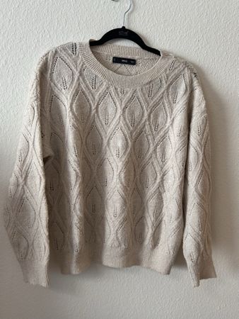 Pull MNG beige ajouré légèrement doré, taille L –