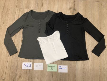 NEU 3 Pulli langarm, Gr. M, Gr. 38 weiss, schwarz, grau