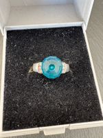 925 Silber Ring RG57 Blau Kristallglas Handarbeit neu