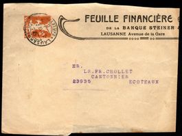 1919 Streifband 3Rp Tellknabe Banque Steiner Privat Zudruck