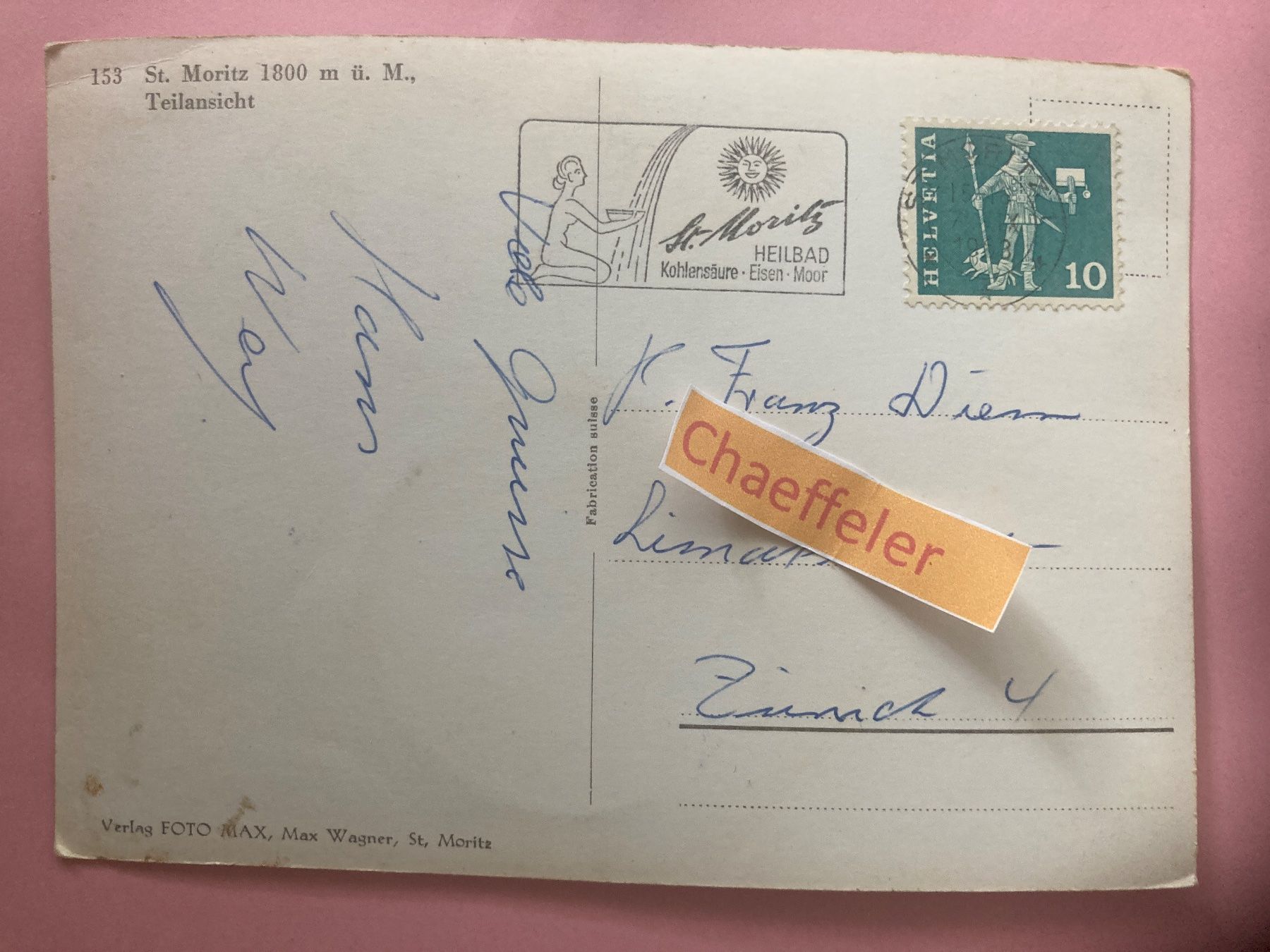 Cartes postales: 1963 St. Moritz, Teilansicht – D'occasion à Zürich par Chaeffeler 1